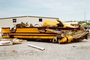 Schoolbus after a tornado.